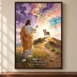 Personalized pet memorial canvas for Scout with Jesus including name dates and message in an Espresso frame