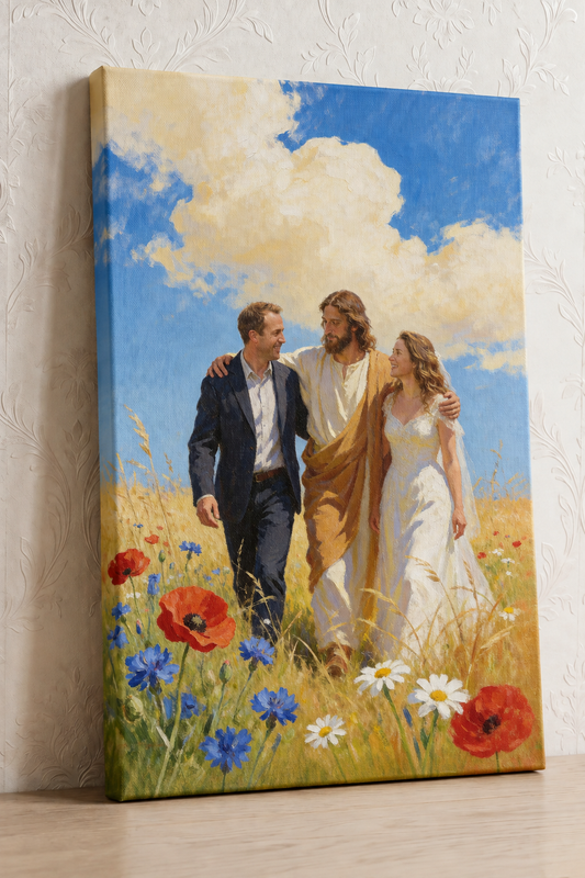 Personalized wedding portrait with Jesus on unframed canvas