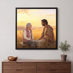 Jesus of Nazareth Teaching Moment memorial canvas in a Black floating frame with a name, years and the line Always in His peace