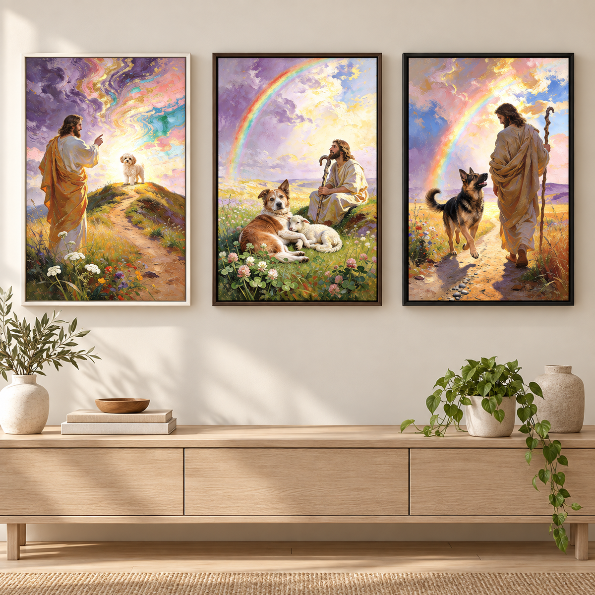 Forever Safe With Jesus pet memorial choices in White Espresso and Black floating frames