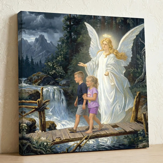 God's Children on the Bridge - Personalized Guardian Angel Canvas