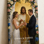 Personalized Christian communion wedding portrait with names on unframed canvas